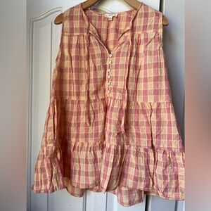 Button-Front Tiered Top in Pink and Yellow Checked